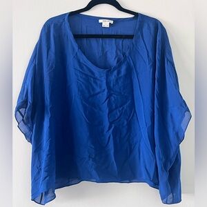 Helmut Lang Blue Viscose and Silk Blend Batwing Top